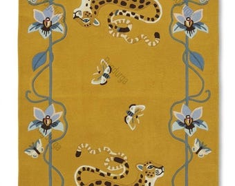 Handmade Cheetah Rug Gold | Premium Wool Animal Area Carpet | Safari Nursery Decor | Maximalist Living Room Rug 6x9 feet