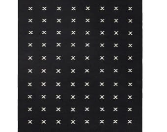 Nordic Handwoven Scandinavian black ,white Minimalist Wool Rug.  Geometric Flatweave, 4x6 kilim 9x12  Area Rug