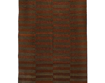 Kilim Handwoven Wool Geometric Area Rug, Scandinavian Flatweave,Nordic knots Natural Brown & Burgundy 8x10 9x12 10x14