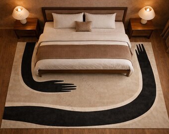 Hand-Tufted Wool Rug | Modern Black Beige Abstract Design