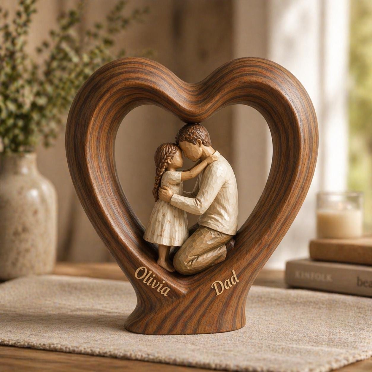 Father's Day Decor, Personalized Dad and Child 2D FLAT Wooden Block ...