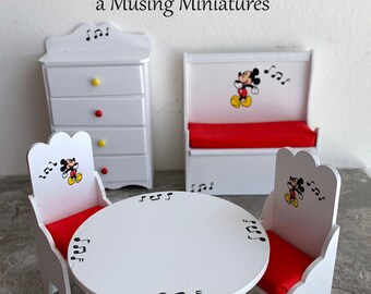 Only ONE Vintage Miniature Licensed Mickey Furniture 5 Piece Set by PittyPat for 1:12 Scale Dollhouse