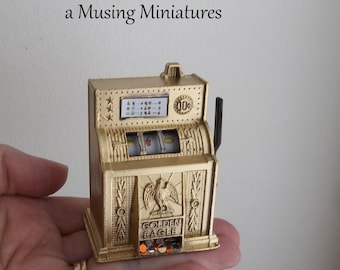 Miniature Slot Machine with Payout in 1:12 Scale for Dollhouse Casino