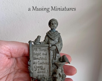 Vintage Miniature St Francis Creatures Statue for Dollhouse Garden or Easter Decor