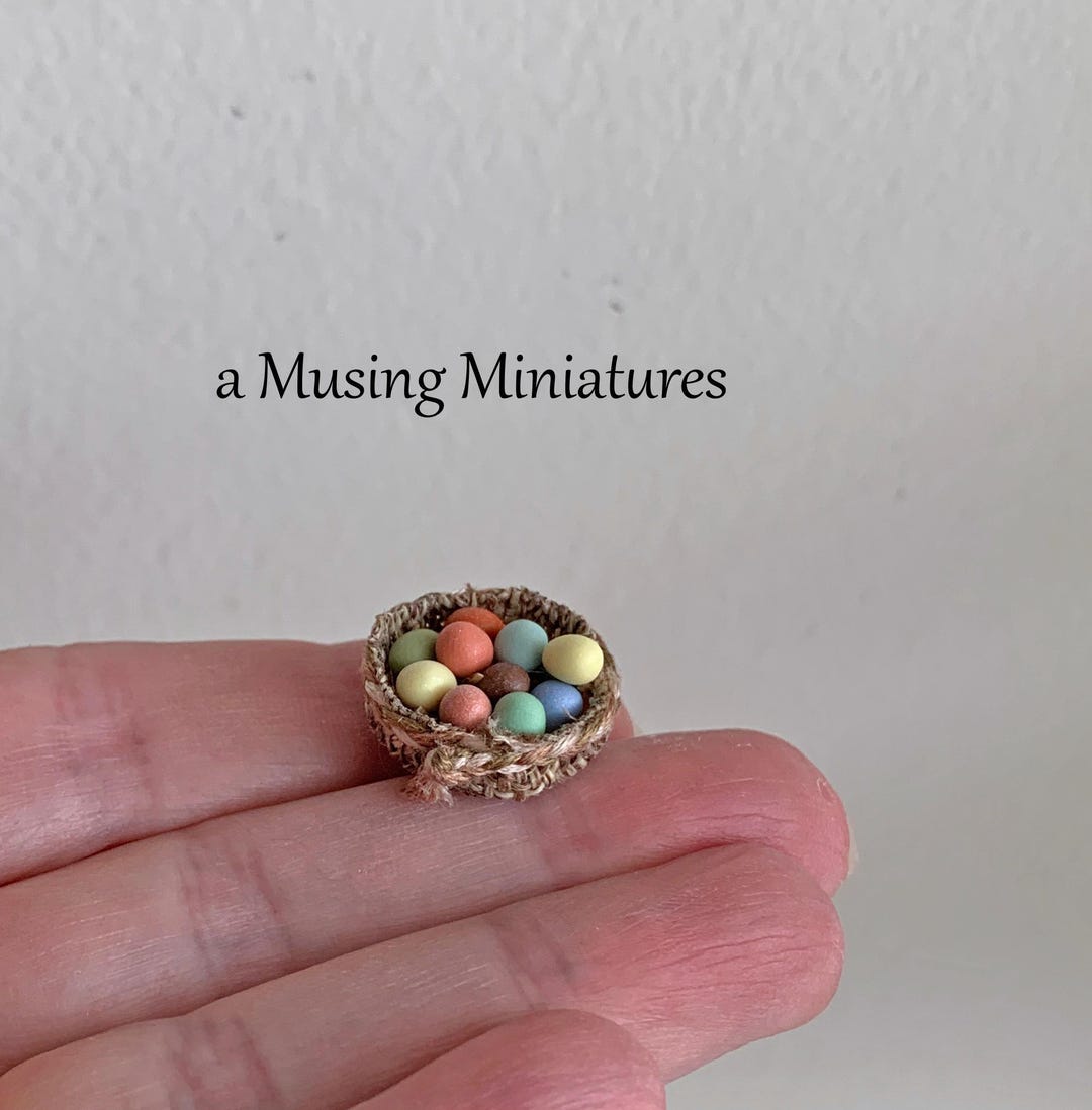 Miniature Basket of Natural Dyed Easter Eggs for 1:12 Scale Rustic or ...