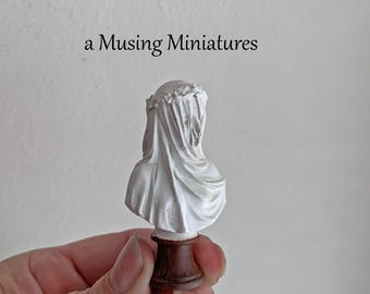 Only One Available Miniature Veiled Lady Bust on Faux Bois plinth for 1:12 Scale Dollhouse
