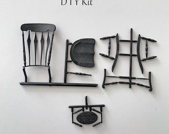 DIY KIT Miniature Rocker and Footstool for 1:12 Scale Dollhouse