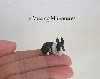 Handpainted Miniature Dutch Rabbit for 1:12 Scale Dollhouse Easter Bunny or Pet Shop