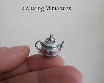 Miniature Fancy Enamel Teapot with Optional Cups Saucers in 1:12 Scale for Dollhouse