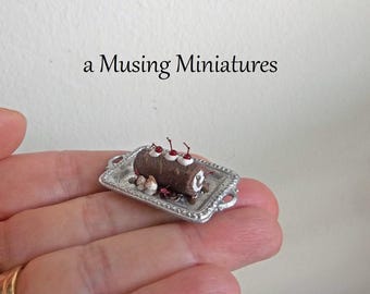 Miniature Black Forest Cake Roll for 1:12 Scale Dollhouse Holiday