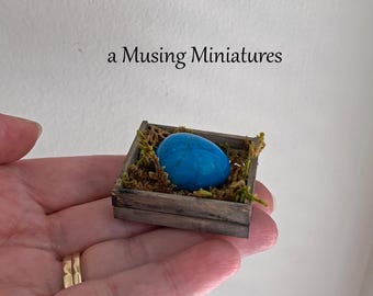 Only ONE Miniature Blue Dragon Egg in Crate for 1:12 Scale Dollhouse Halloween or Mother of Dragon Doll