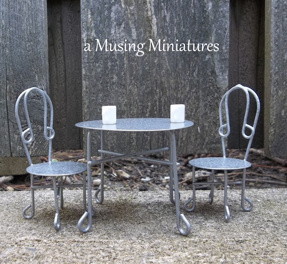 Dollhouse Miniature Industrial Bistro Set in 1 12 Scale for Trendy Coffee Shop or Patio