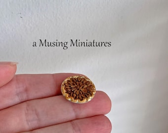 Miniature Whole Pecan Pie in Metal Tin for 1:12 Scale Dollhouse Thanksgiving Holiday