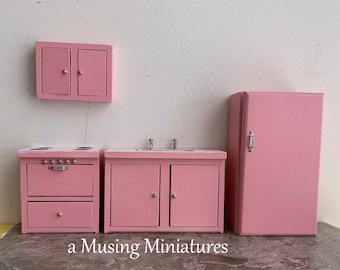 Ony ONE Miniature Pink 4 Piece Kitchen Set for 1:12 Scale Trendy Dollhouse