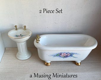 Only One Available Vintage Miniature Porcelain Tub with Sink for 1:12 Scale Dollhouse