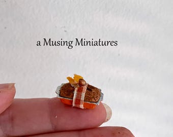 Miniature Pumpkin Bread Gift Loaf for 1:12 Scale Autumn Dollhouse Kitchen or Bakery