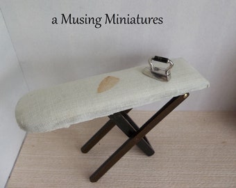 Grandma's Scorched Folding Ironing Board in 1:12 Scale for Dollhouse Miniature Laundry or Sewing Room