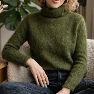Mohair Turtleneck Sweater Knitting Pattern, Seamless Top Down Raglan Pullover (PDF)
