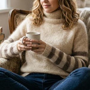 Mohair Turtleneck Sweater Knitting Pattern, Seamless Top Down Raglan Pullover (PDF)