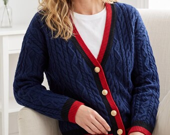 Cable Knit Cardigan Pattern, Seamless Top Down V-Neck Sweater (PDF Download)