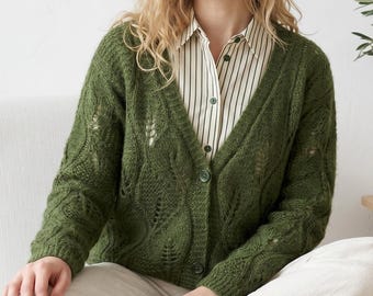 Modèle de tricot de cardigan en dentelle, pull boutonné sur le devant (PDF)