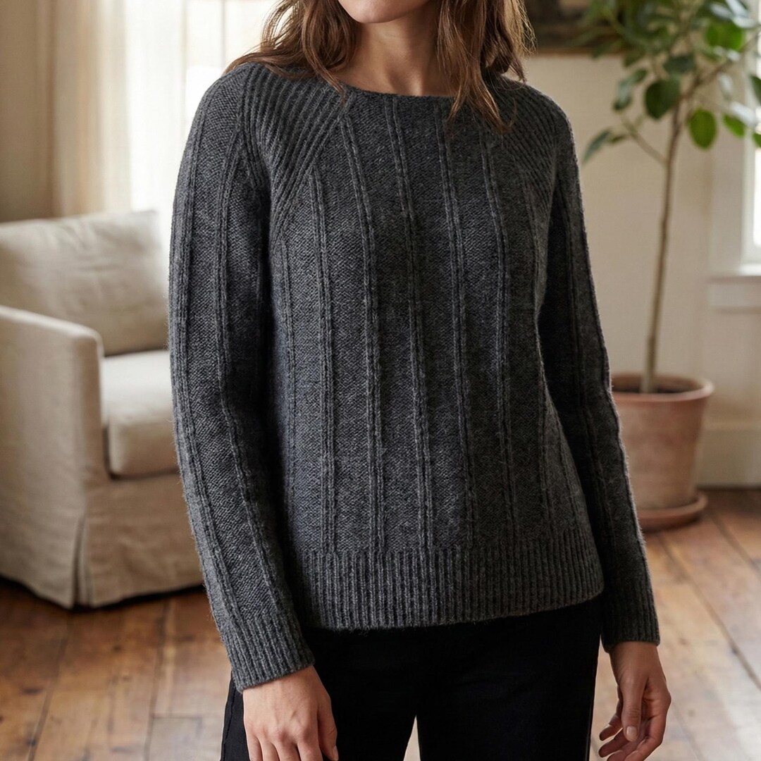 Ribbed Raglan Pullover Knitting Pattern | Top-down, Vertical Ridge (PDF ...