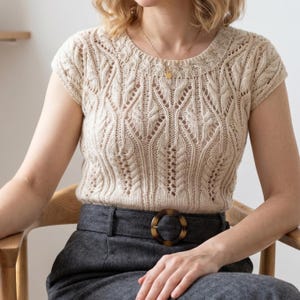 Lace Knit Top Pattern, Textured Cable Summer Sweater, Short Sleeve Pullover (PDF)