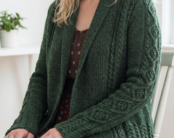 Cable Knit Cardigan Pattern | Women's Bottom Up Shawl Collar Sweater (PDF)