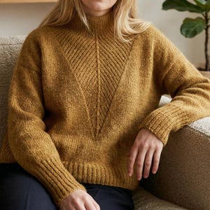 Patrón de punto para suéter con cuello en V y flechas, jersey de punto de arriba hacia abajo, PDF texturizado