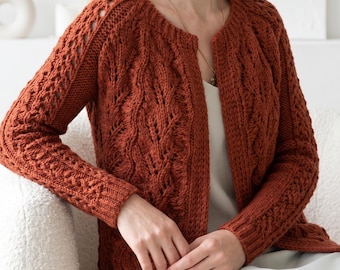 Lace Raglan Cardigan Knitting Pattern | Top Down Bulky Knit Sweater (PDF)