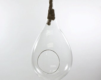 Giant 16" Glass Tear Drop Plant Orb/Terrarium with Rope Hanger