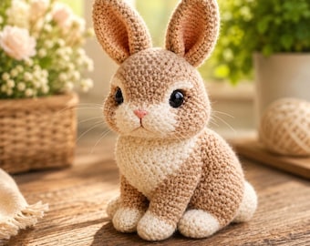 Patrón de ganchillo de conejo realista: Tutorial multilingüe de liebre del bosque amigurumi