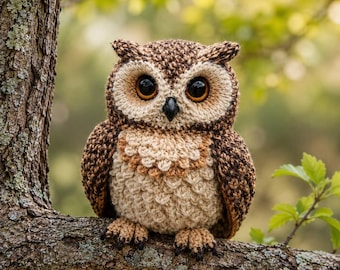 Patrón de amigurumi de búho con punto de cocodrilo, tutorial en PDF de ganchillo de ave del bosque realista