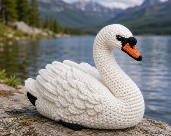 Patrón de ganchillo realista para cisne / Tutorial de amigurumi con alas texturizadas (descarga en PDF)