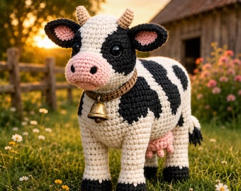 Patrón de ganchillo realista de vaca: Tutorial de amigurumi de animal de granja con manchas (Descarga digital)