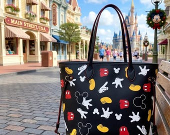 Leren handtas Mickey Mouse Icons, Disney-reistas, tas Mickey Lover's, tas op maat, cadeau voor haar, tas nooit vol