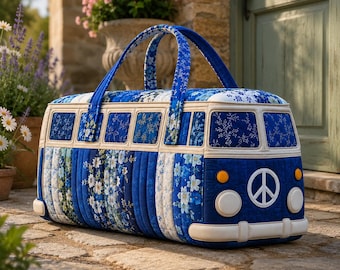 Blue Floral Quilted Duffle Bag, Patchwork Weekender Tote, Vintage Style Travel Bag, Overnight Carry Bag, Soft Floral Luggage Gift