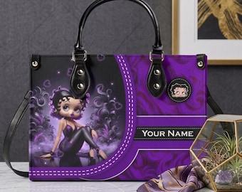 Personalized Cartoon Betty Boop Leather Handbag, Betty Boop Gift For Her, Handbag for Work & Travel, Birthday Gift Leather Bag