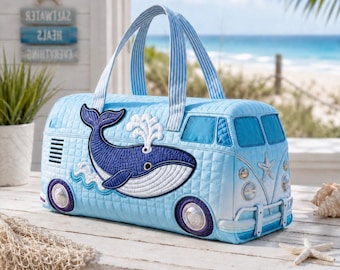 Whale Quilted Duffle Bag, Coastal Beach Weekender Bag, Ocean Travel Overnight Bag, Cute Summer Vacation Gift For Her