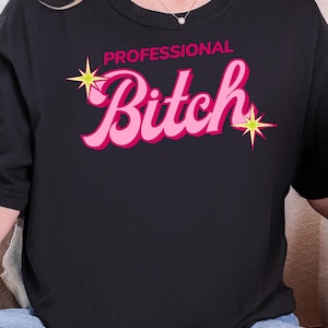 Professional Bitch Tee | Retro Pink Script, Sparkle Graphic