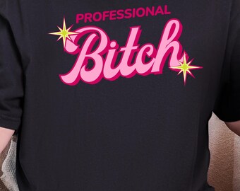 Maglietta Professional Bitch / Scritta rosa retrò, grafica scintillante