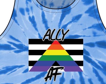Canotta Ally AF Pride, grafica con triangolo arcobaleno, cotone tie-dye
