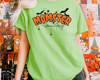 Momster Halloween graphic T-Shirt | spiderweb bats spooky mom tee