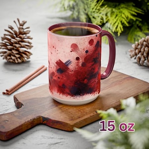Abstract Deep Reds Ceramic Coffee (11oz and 15oz) or Latte Mug (12oz), Colorful Ceramic Drinkware (Product 3004-CO)