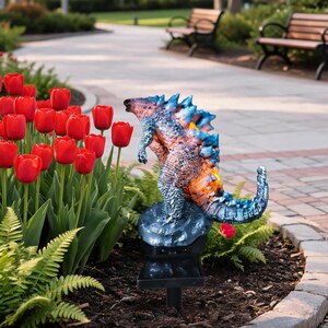classic godzilla monster garden stake light, sci-fi creature solar pathway lamp, creative domineering ground plug light, outdoor decorative