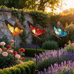 Butterfly Solar Garden Stake Lights, Colorful Outdoor Landscape Decor Lamp, Auto On Off Solar Powered Ornament for Yard Lawn Decoration
