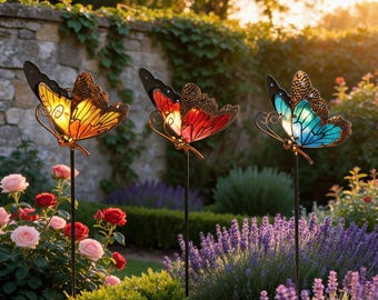Lampy ogrodowe solarne Butterfly, kolorowa lampa ozdobna do ogrodu, automatycznie włączana i wyłączana, zasilana energią słoneczną, do dekoracji trawnika