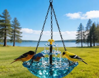 Solar Bird Bath Fountain, Outdoor Hanging Water Fountain, Hummingbird Feeder, Garden Patio Decor