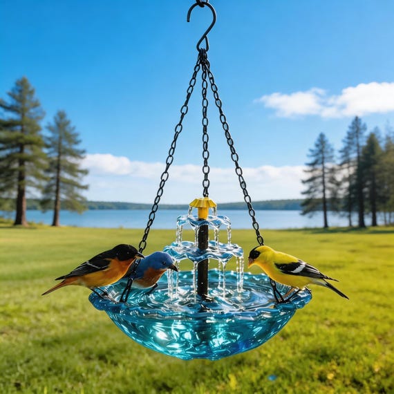 Solar Bird Bath Fountain, Outdoor Hanging Water Fountain, Hummingbird Feeder, Garden Patio Decor