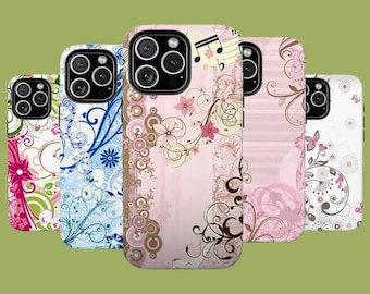 Floral Swirl Phone Case | Soft Feminine Aesthetic ,For iPhone 17 Pro Max 16 15 14 13 12 11 for Samsung S21 S22 S23 S24 S25